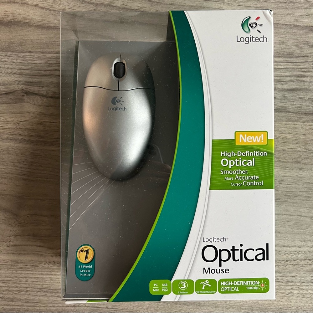 NEW Logitech Optical Mouse. High-definition. PC and MAC compatible.